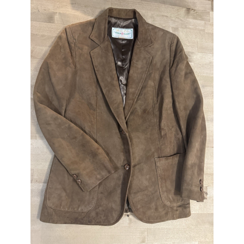 Vintage Women’s Briar Club Suede Leather Blazer Jacket Sz 10 Camel-tan Color